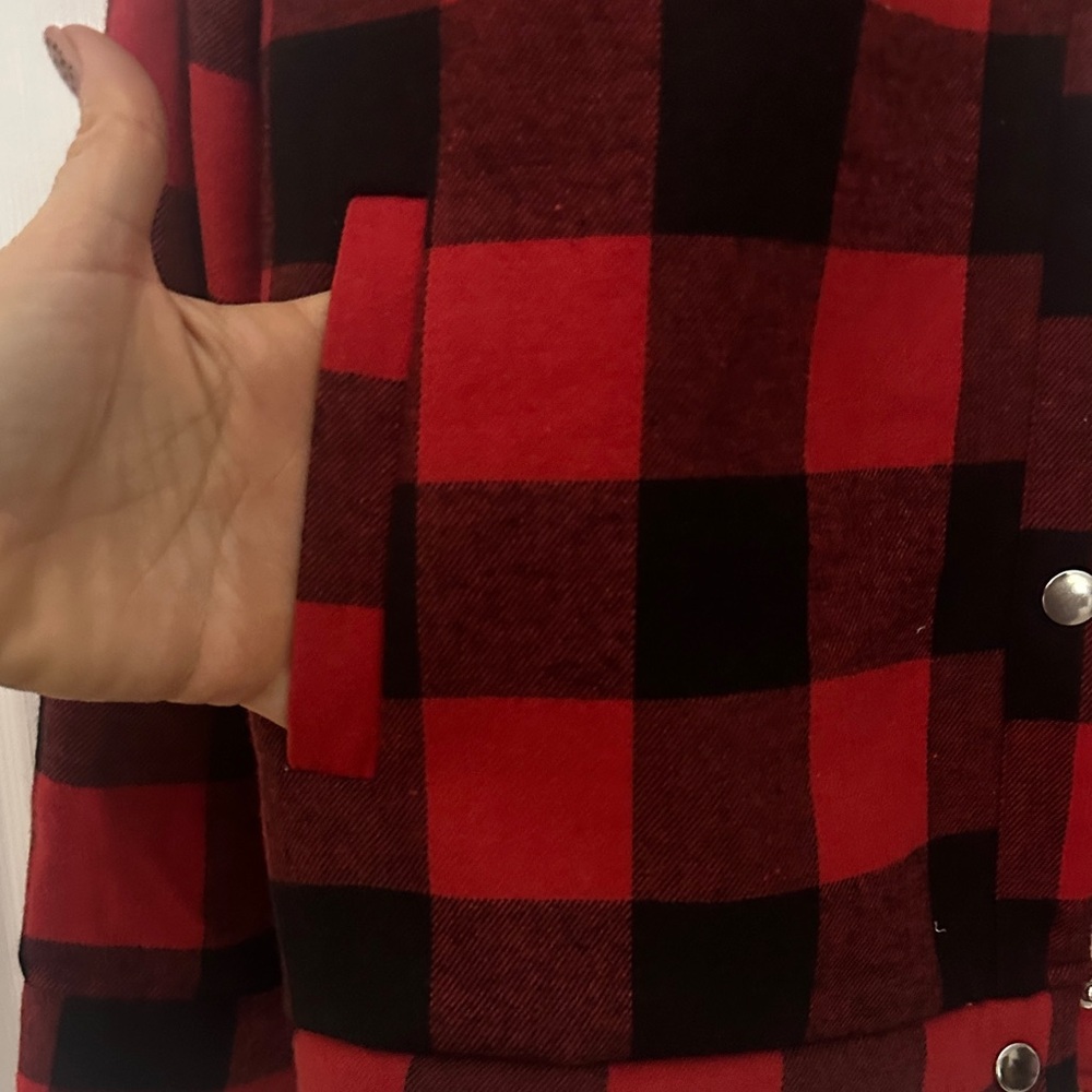 SHEIN Red and Black Plaid Utility Jacket - Picture 3 of 8